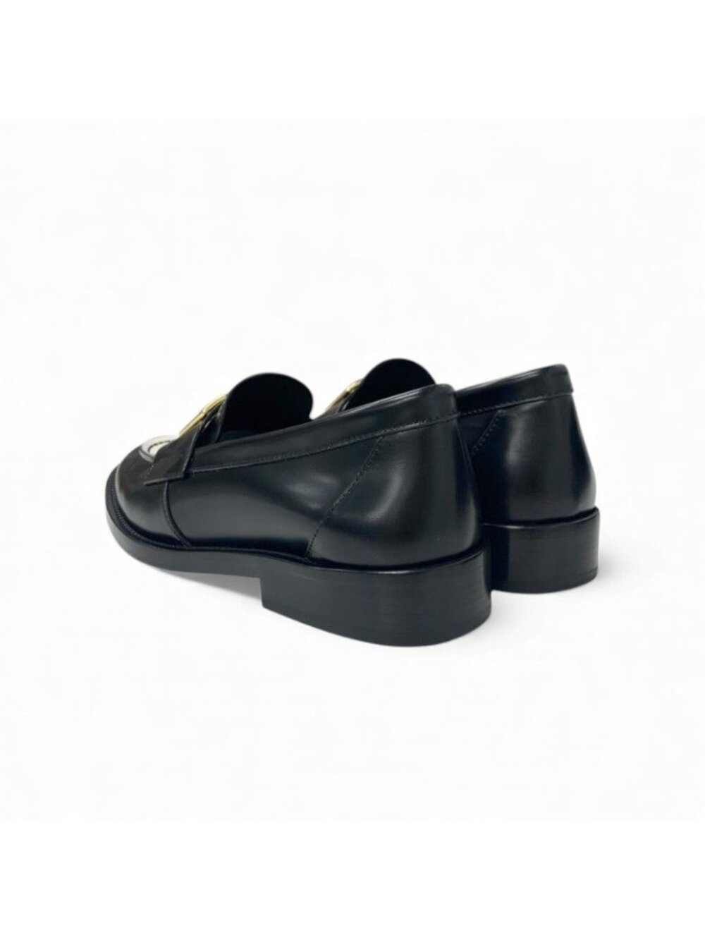 Chanel Loafers Shoes Leather Black White Gold Coco Mark Flat - Picture 5 of 11